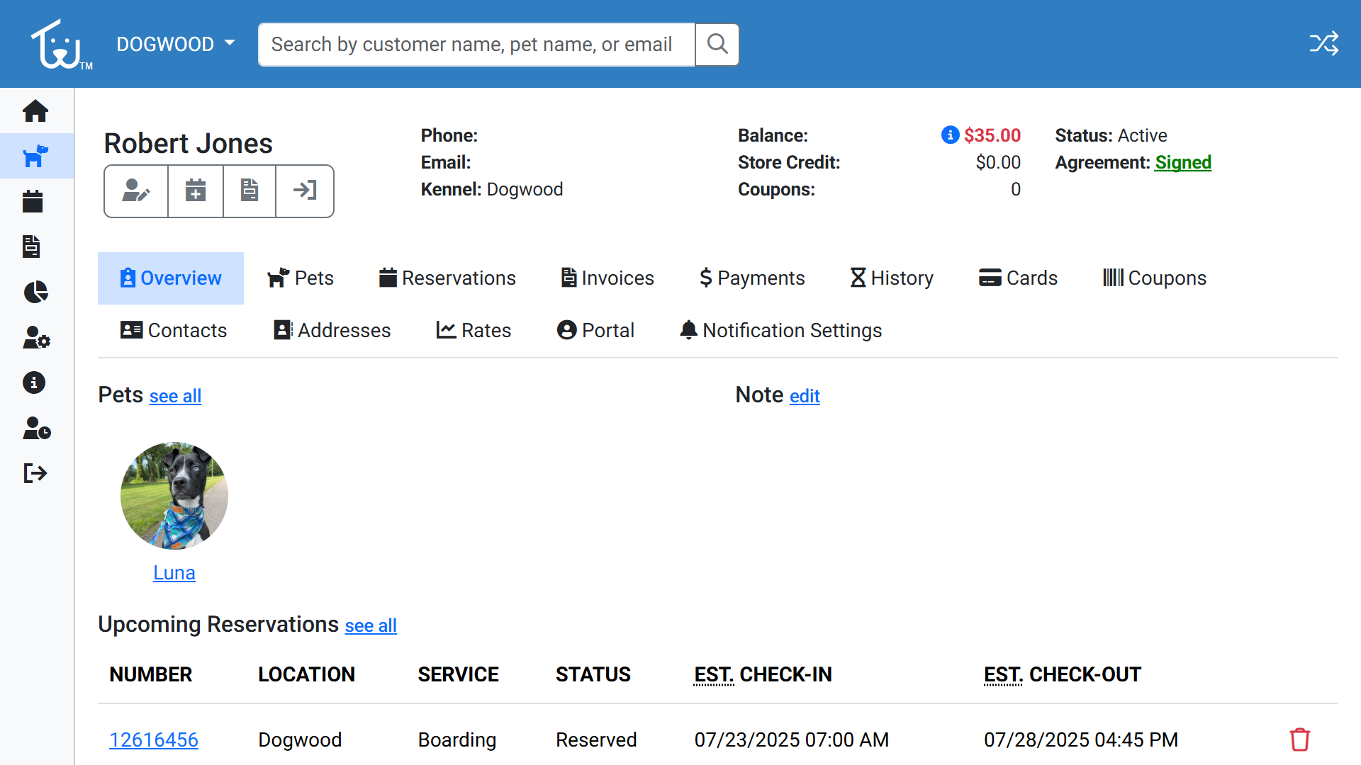 Customer profile screen