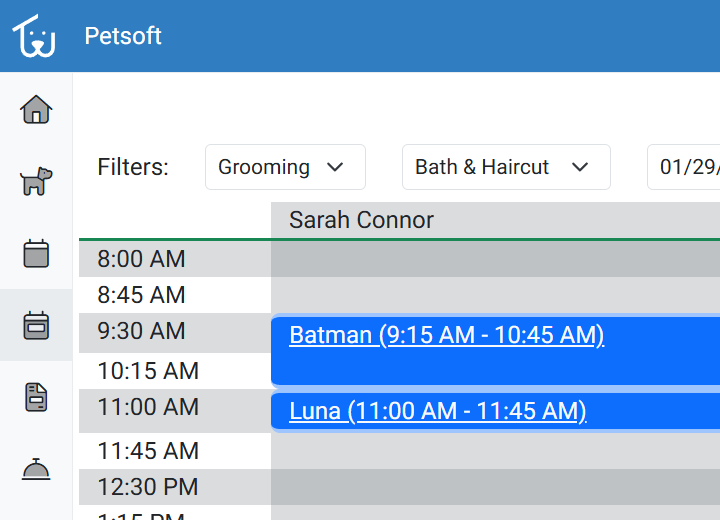 Grooming scheduling calendar
