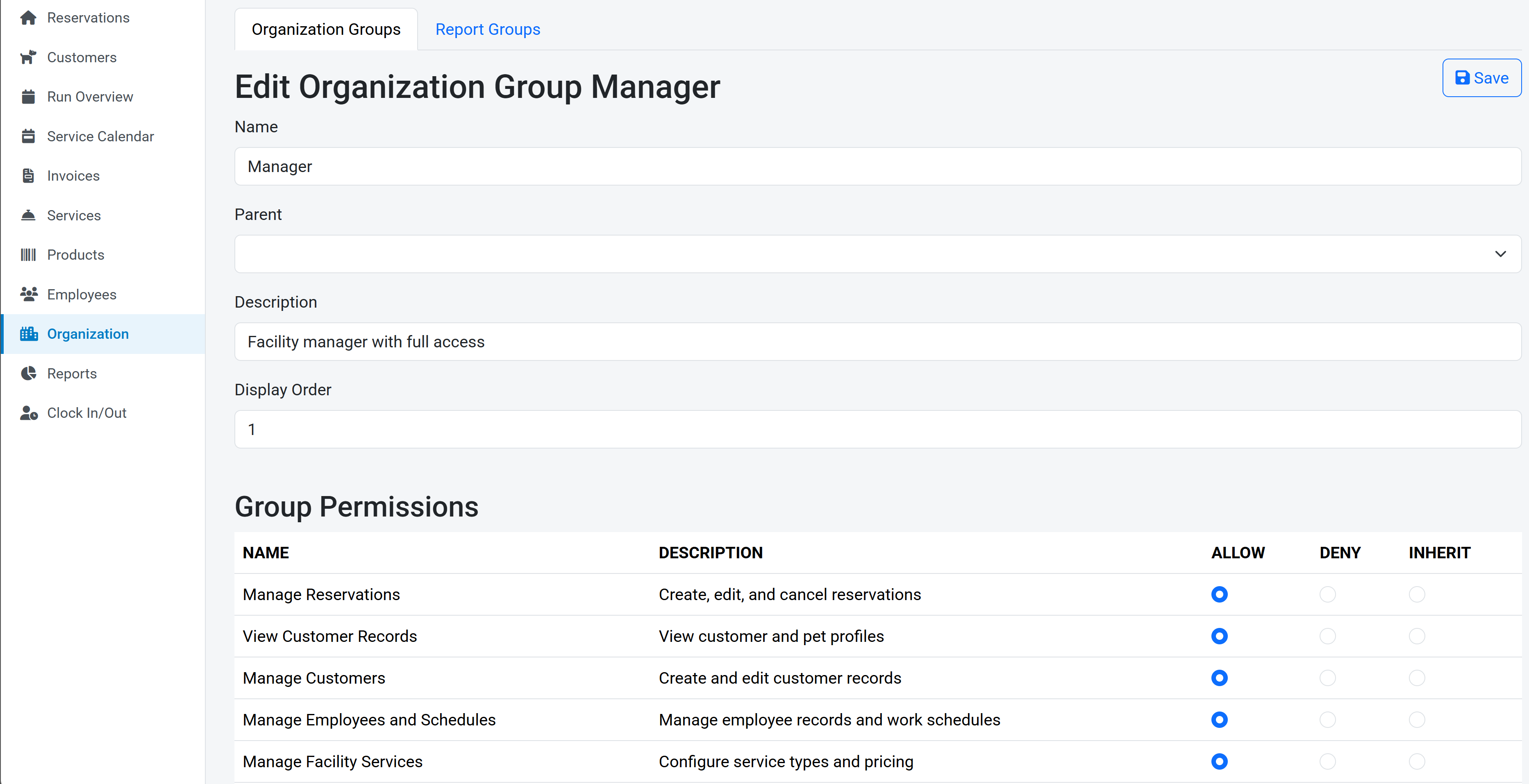 Permissions configuration