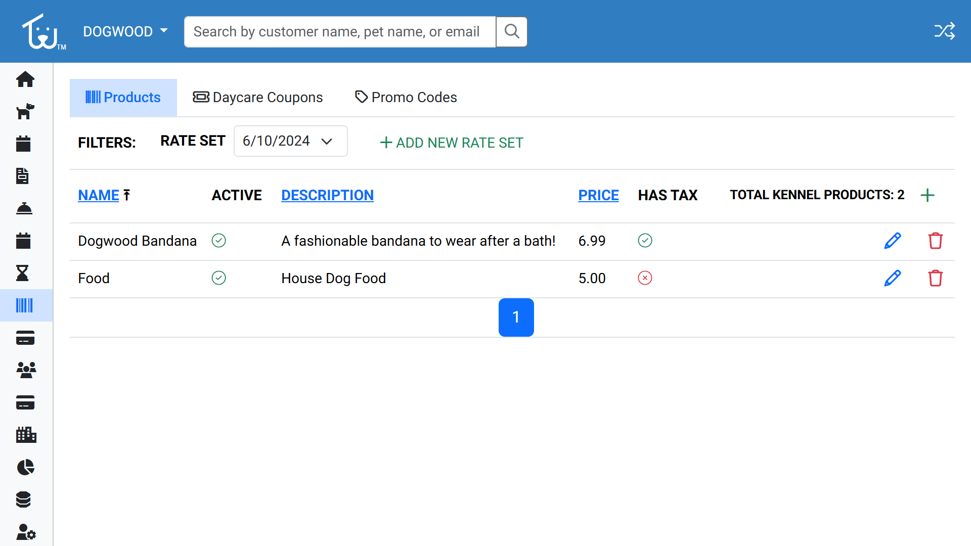 Product management screen