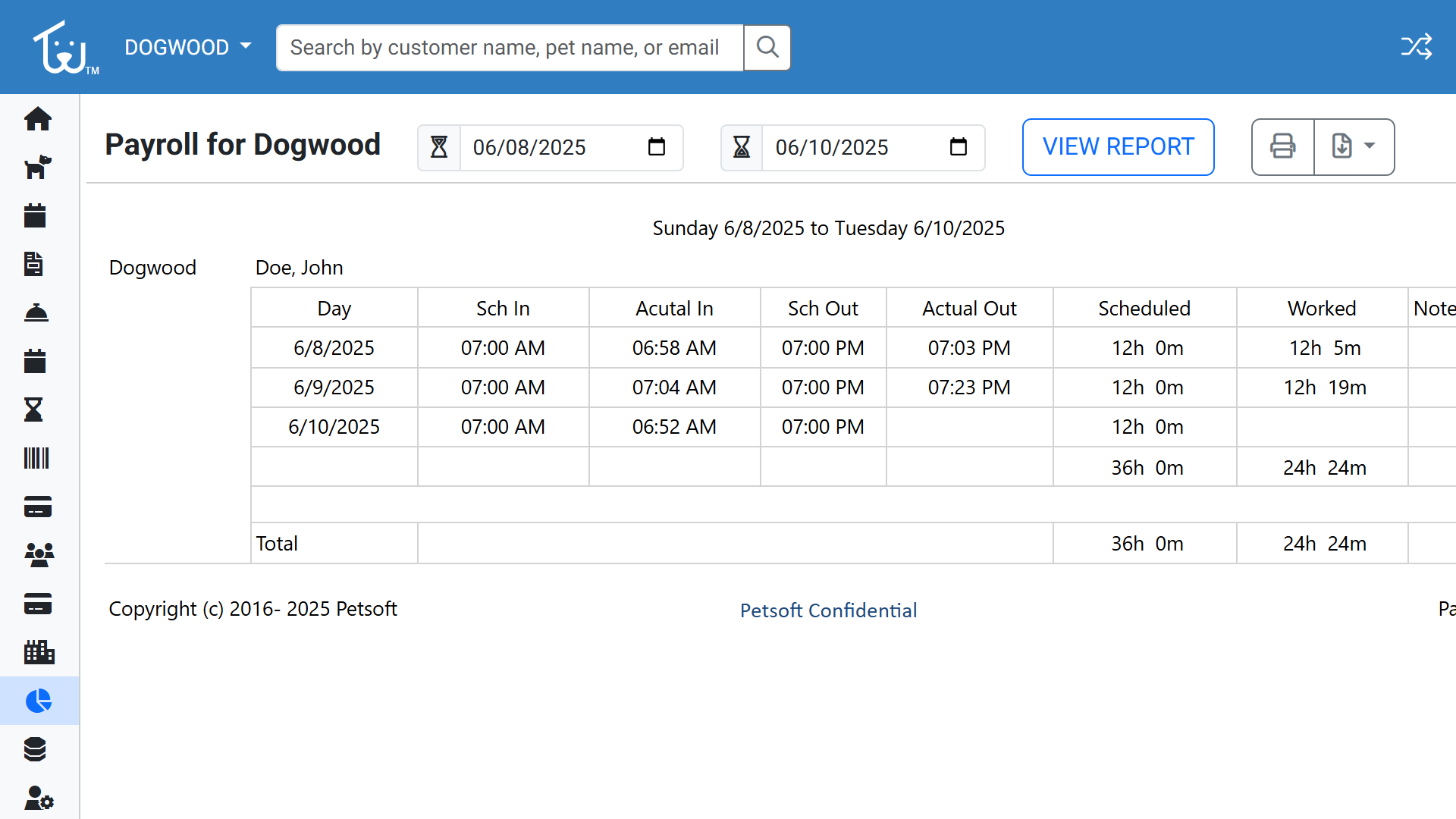Time and attendance reporting screen