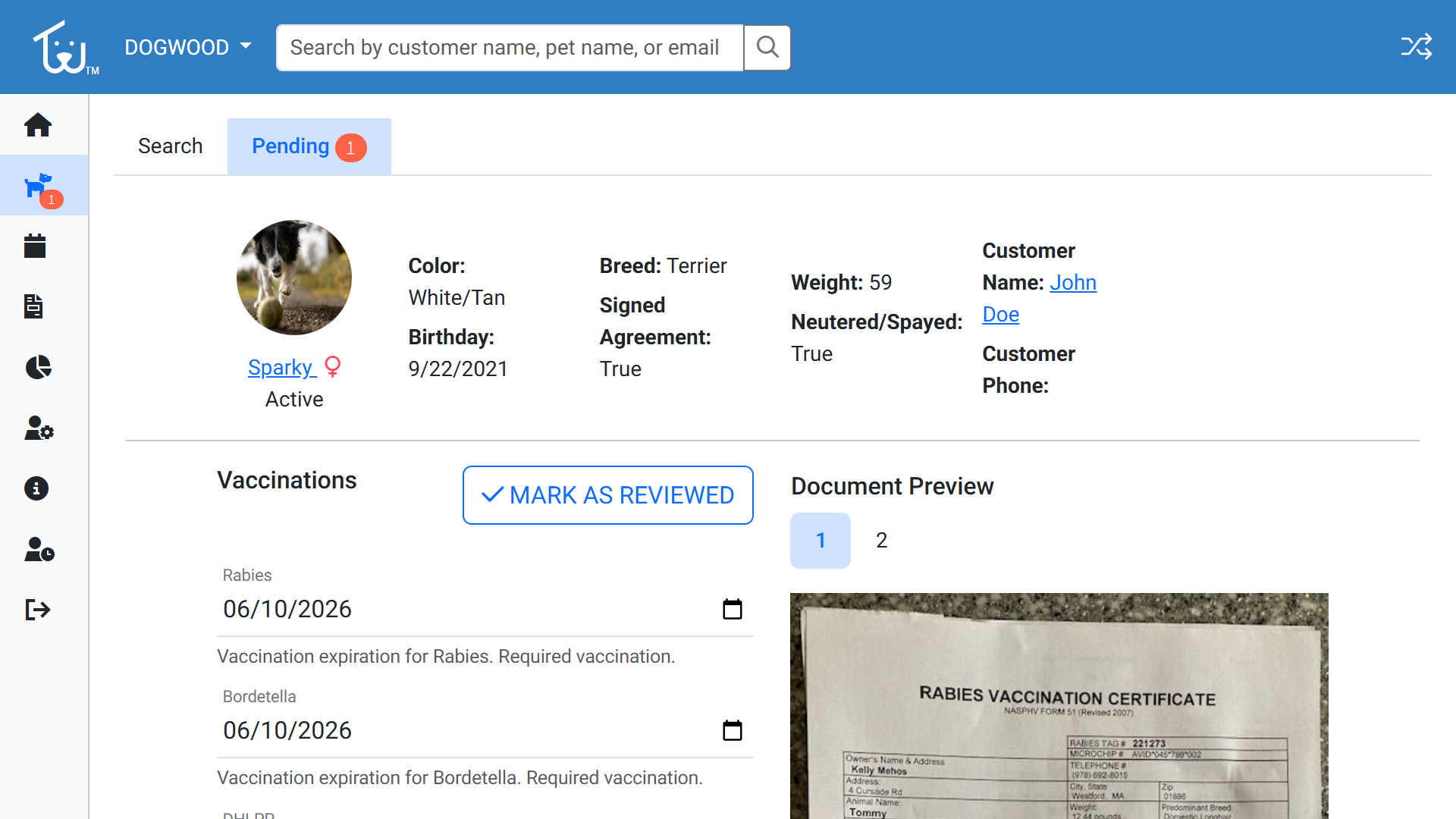 Vaccination document tracking